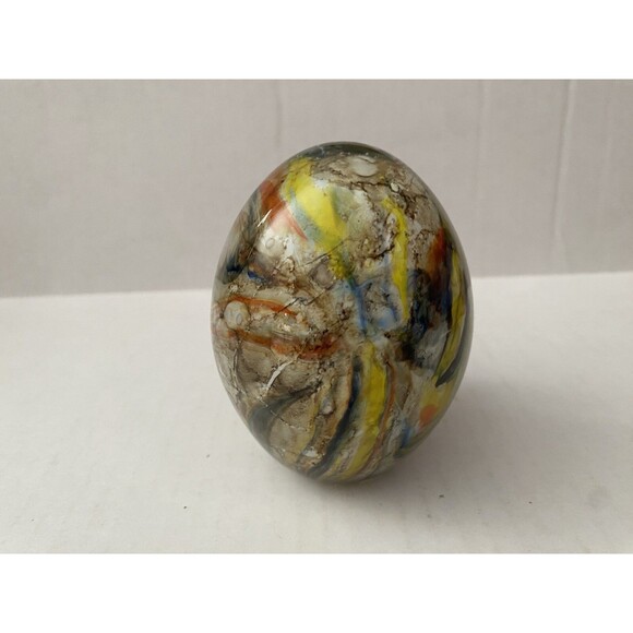 Vintage Russian Art Glass Paperweight Egg Swirl Handmade Blown Collectible - Picture 5 of 8